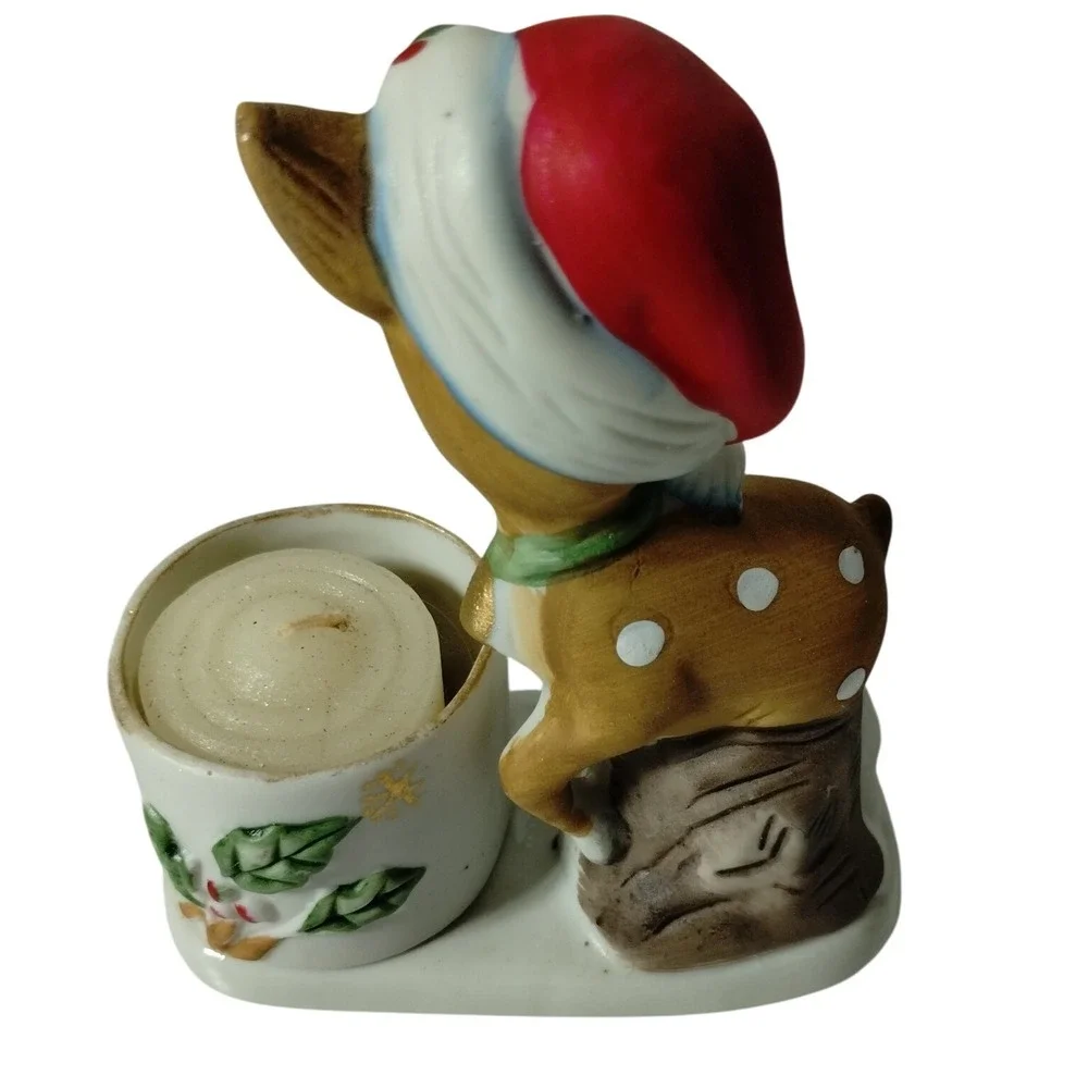 Vintage 1978 Little Reindeer‎ Candle Holder Bisque Porcelain Christmas Decor